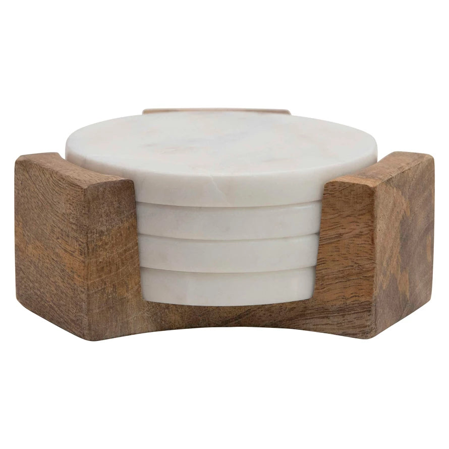 Marble Coaster Set with Holder