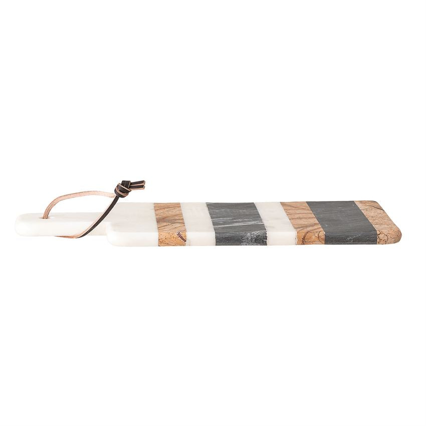 Striped Wood & Marble Board With Leather Tie