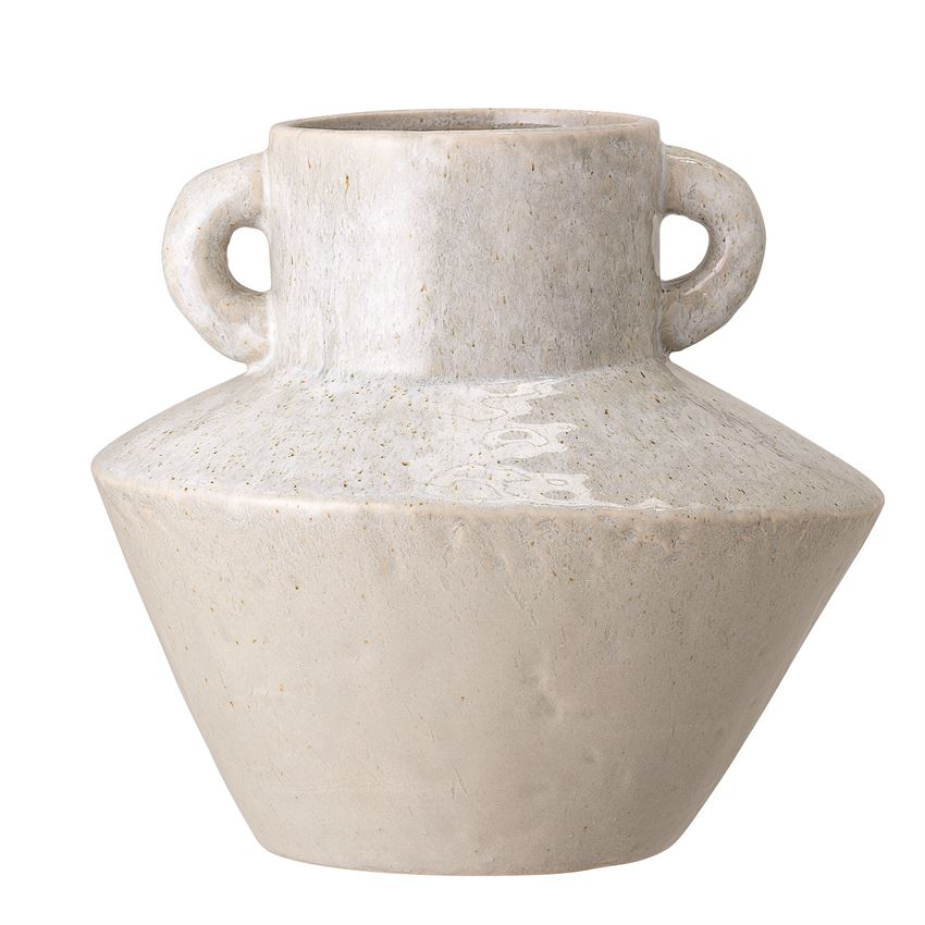 White Stoneware Vase with Handles
