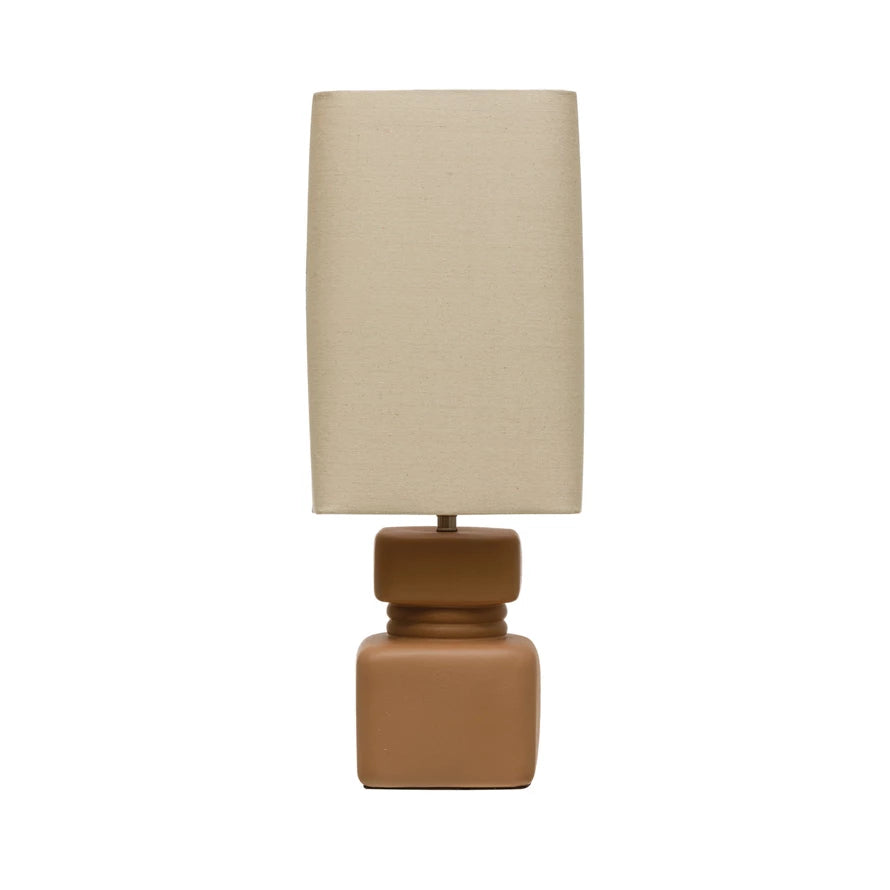 Brown Table Lamp with Linen Shade