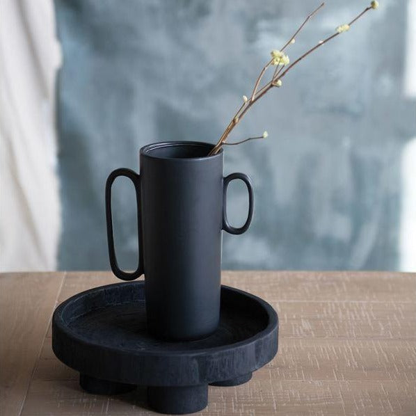 Black Asymmetric Vase with Handles