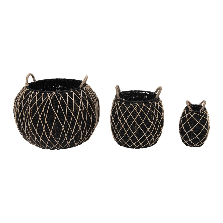 Round Black Basket with Handles*