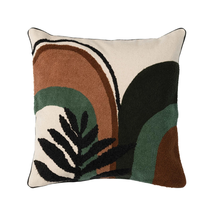 Embroidered Cotton Tufted Pillow