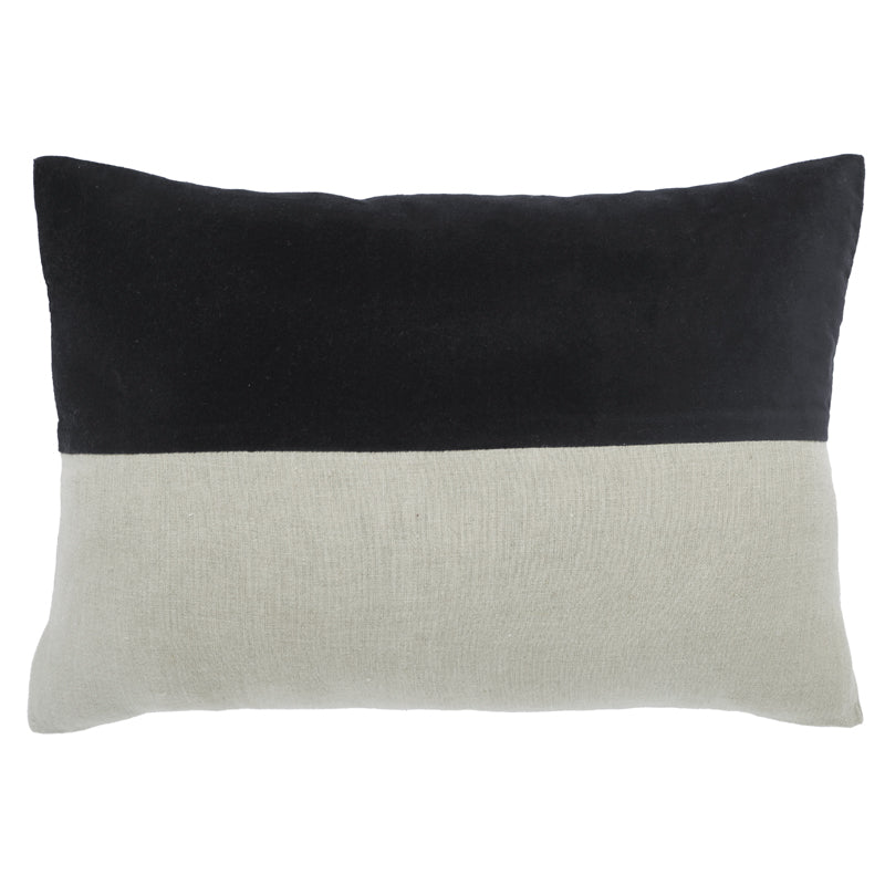 Mayla Linen/Cotton Long Lumbar Cushion - Natural/Black