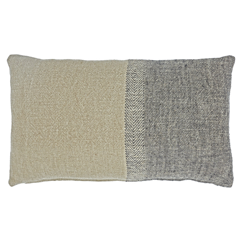 Natural & Black Dyed Linen Lumbar Pillow