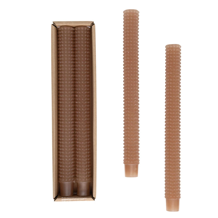 Cappuccino 10" Unscented Hobnail Taper Candle Set