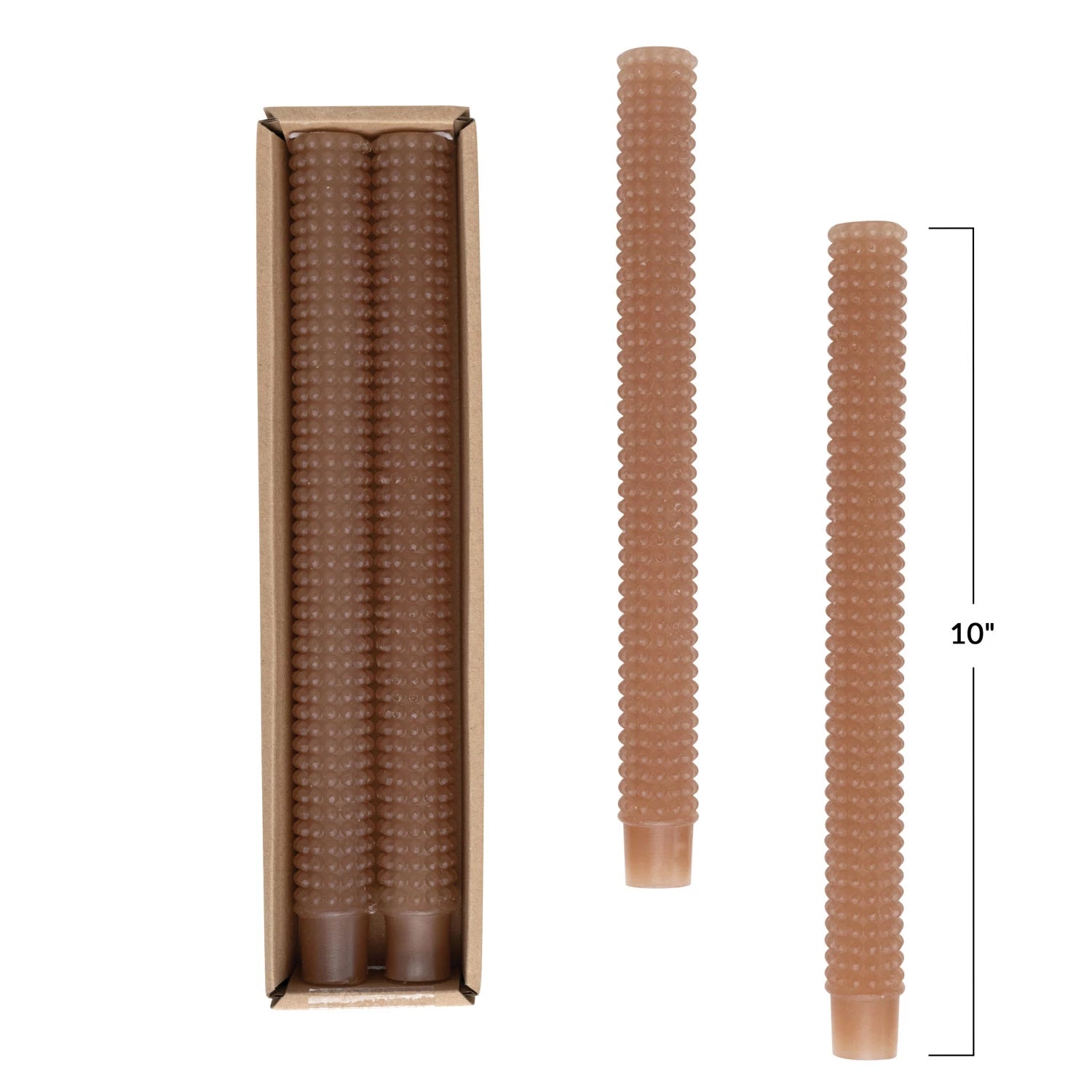 Cappuccino 10" Unscented Hobnail Taper Candle Set