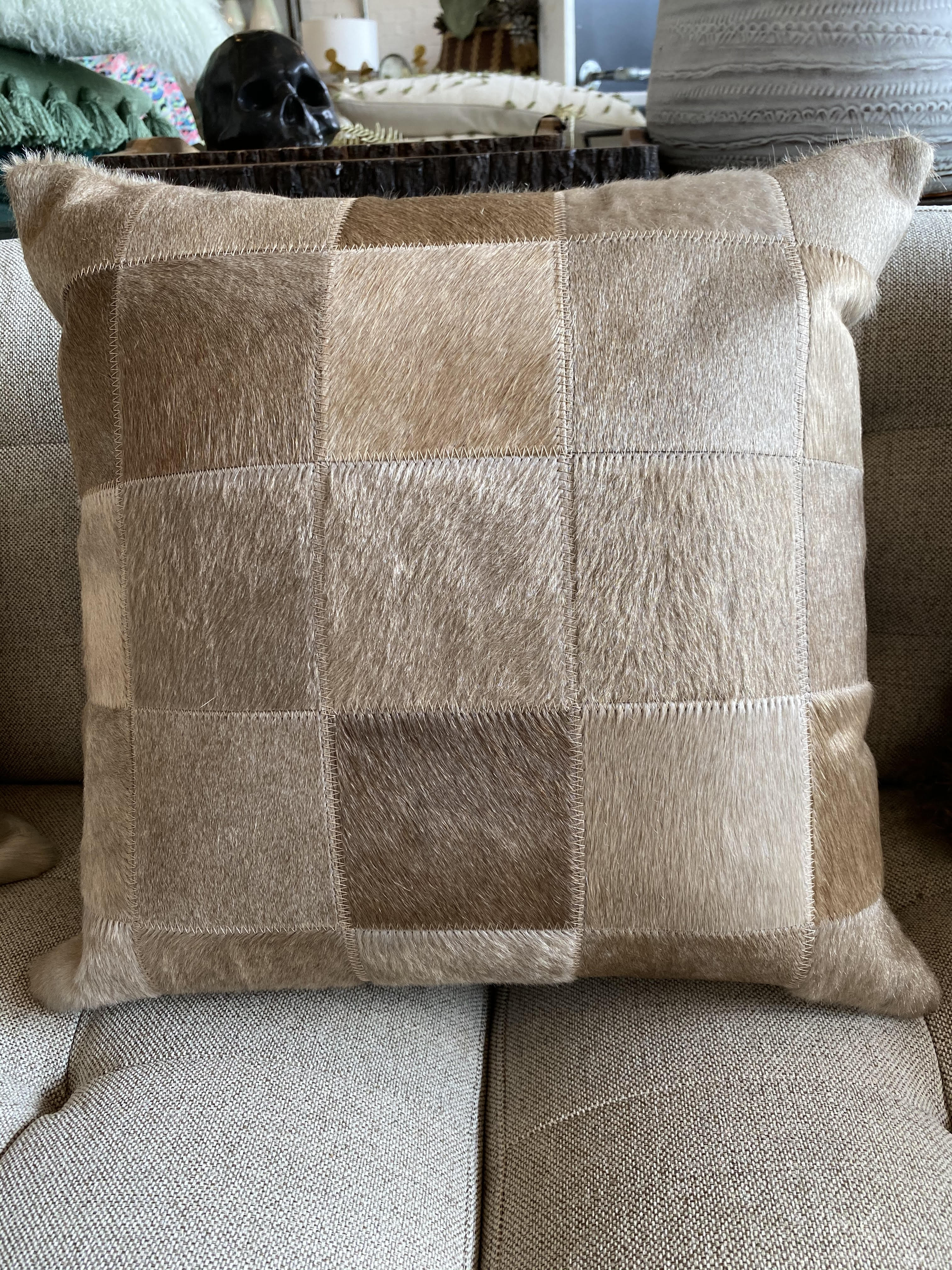 Cowhide Patch Pillow - Square