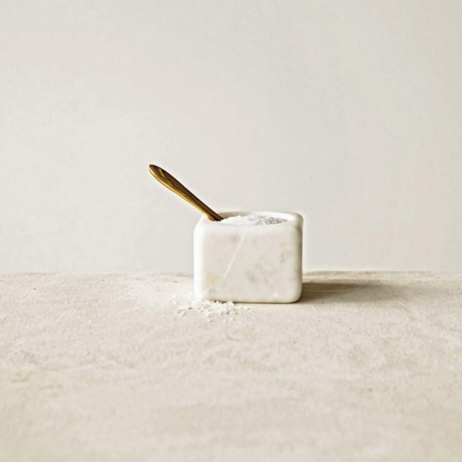 Square Marble Salt Bowl & Brass Spoon