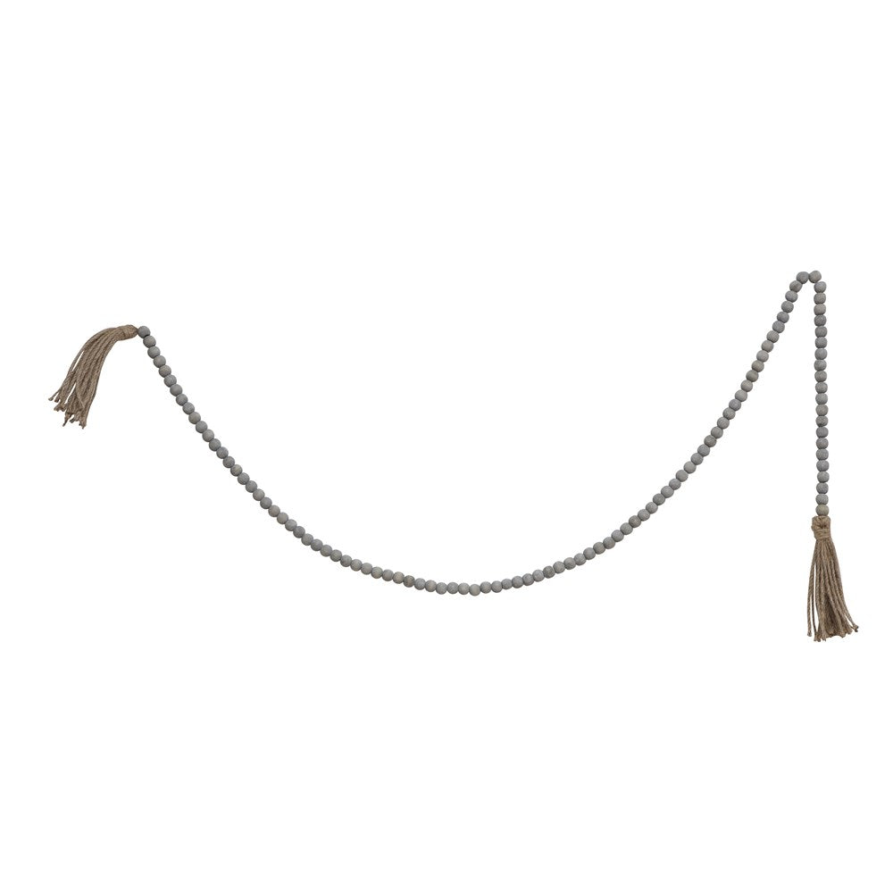 Grey Wood Bead Garland with Tassels