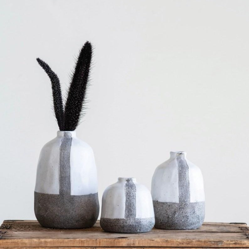 Large White & Grey Mini Vase