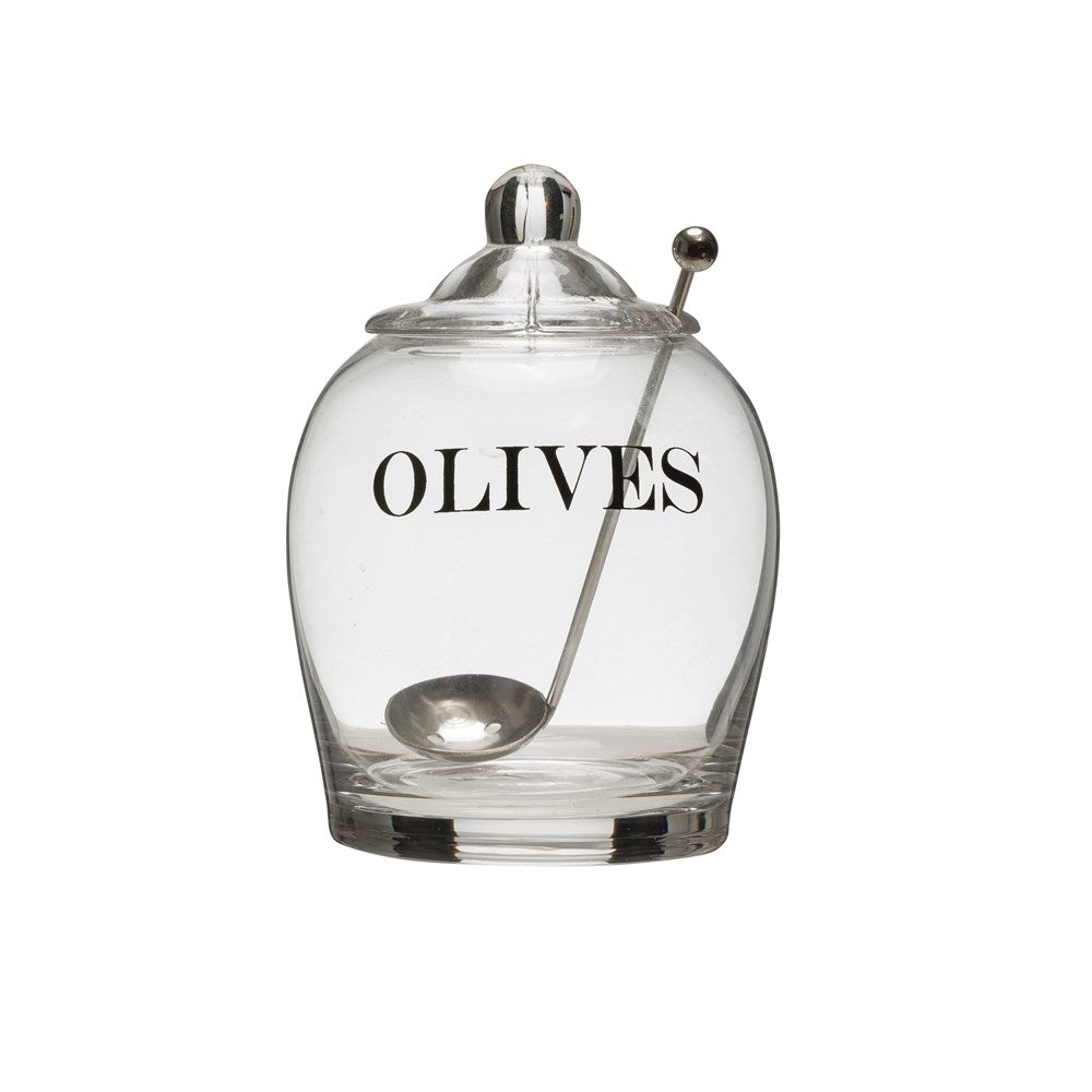 Glass Olive Jar With Spoon