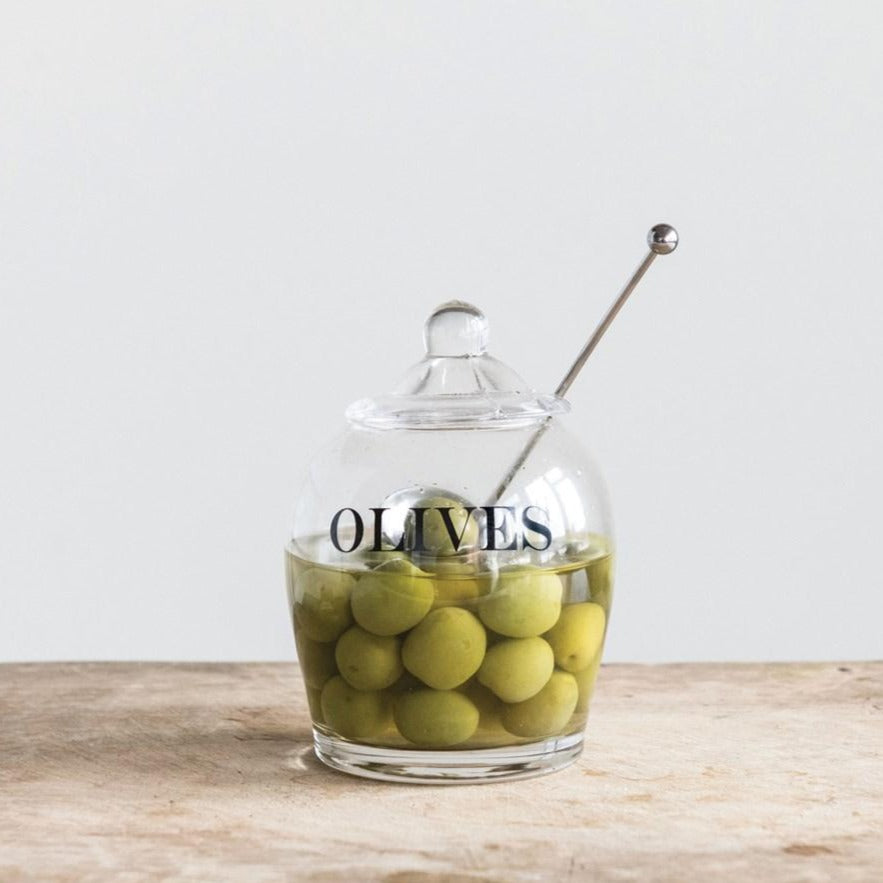 Glass Olive Jar With Spoon