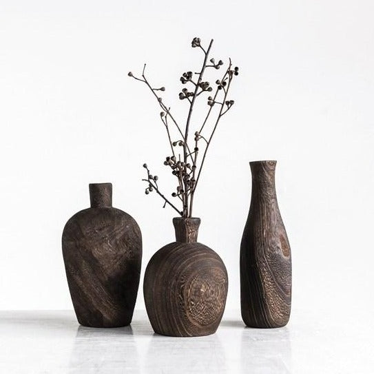 Charred Finish Paulownia Wood Vase