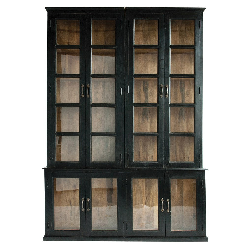 Black Wood & Glass 2-Piece Cabinet
