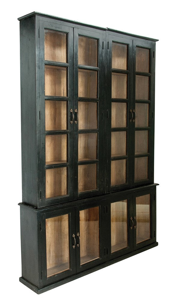 Black Wood & Glass 2-Piece Cabinet