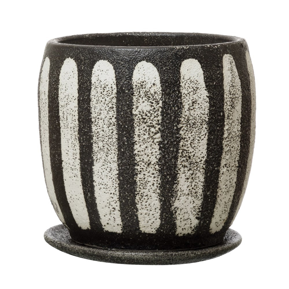 Black and White Planter with Saucer