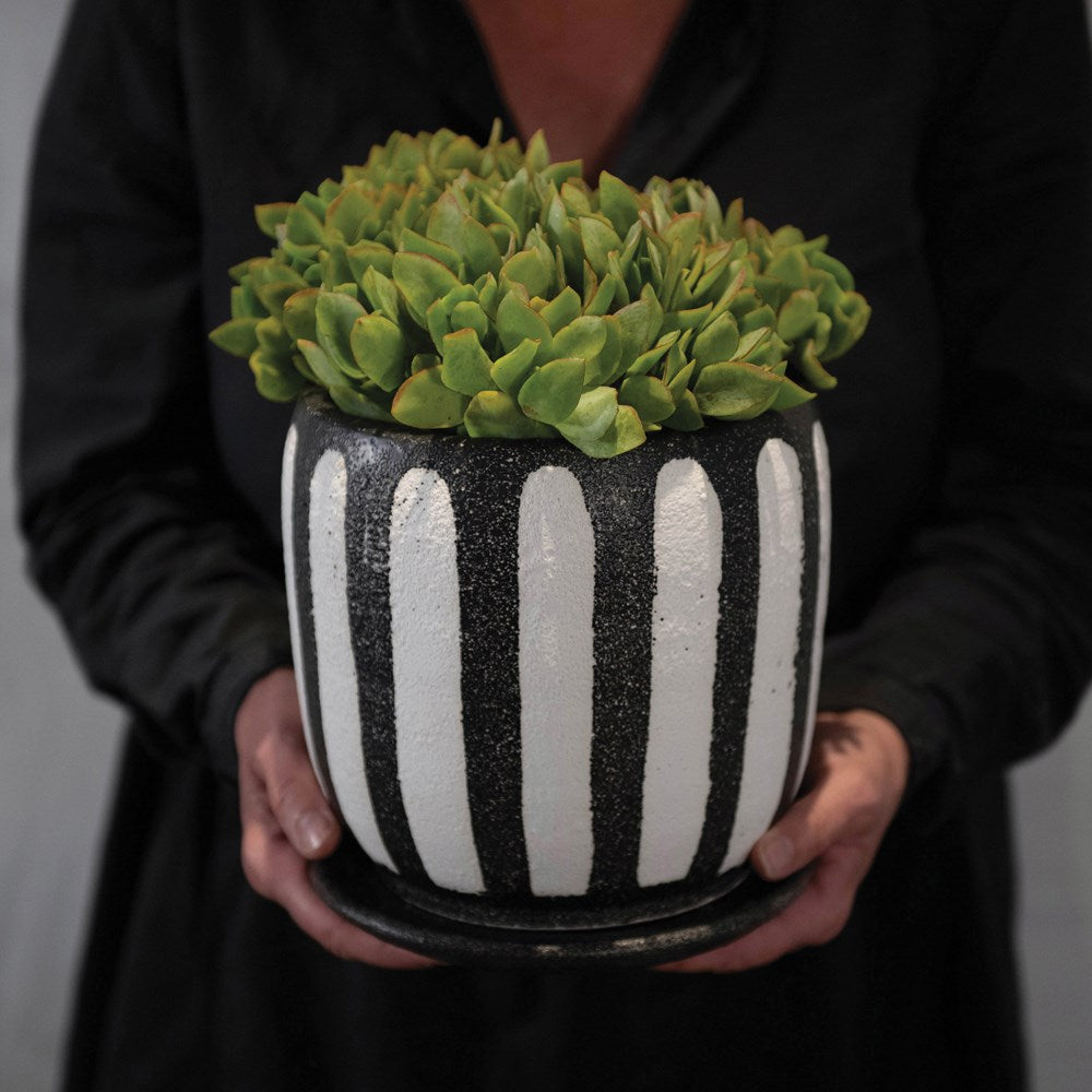 Black and White Planter with Saucer