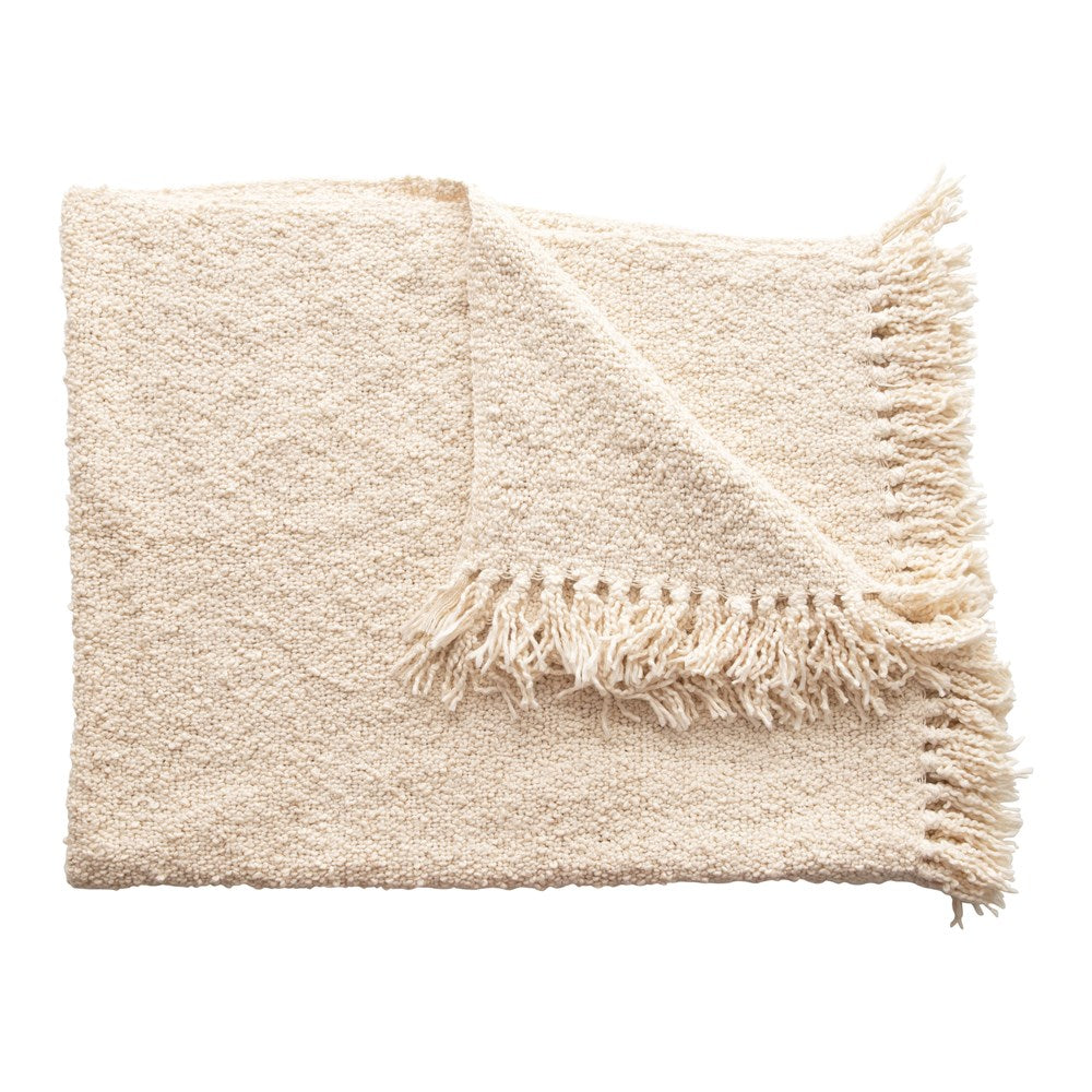 Fringed Cream Boucle Throw