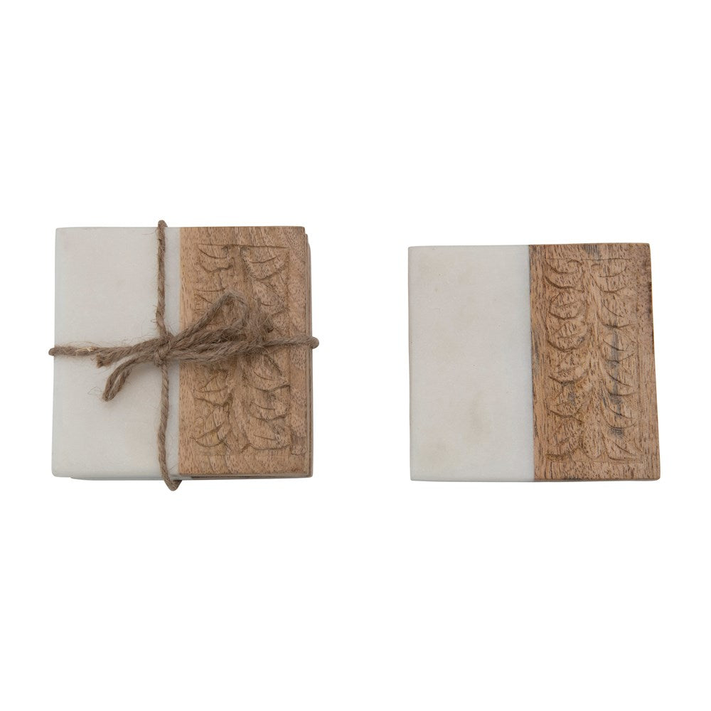 Hand Carved Marble and Wood Coasters