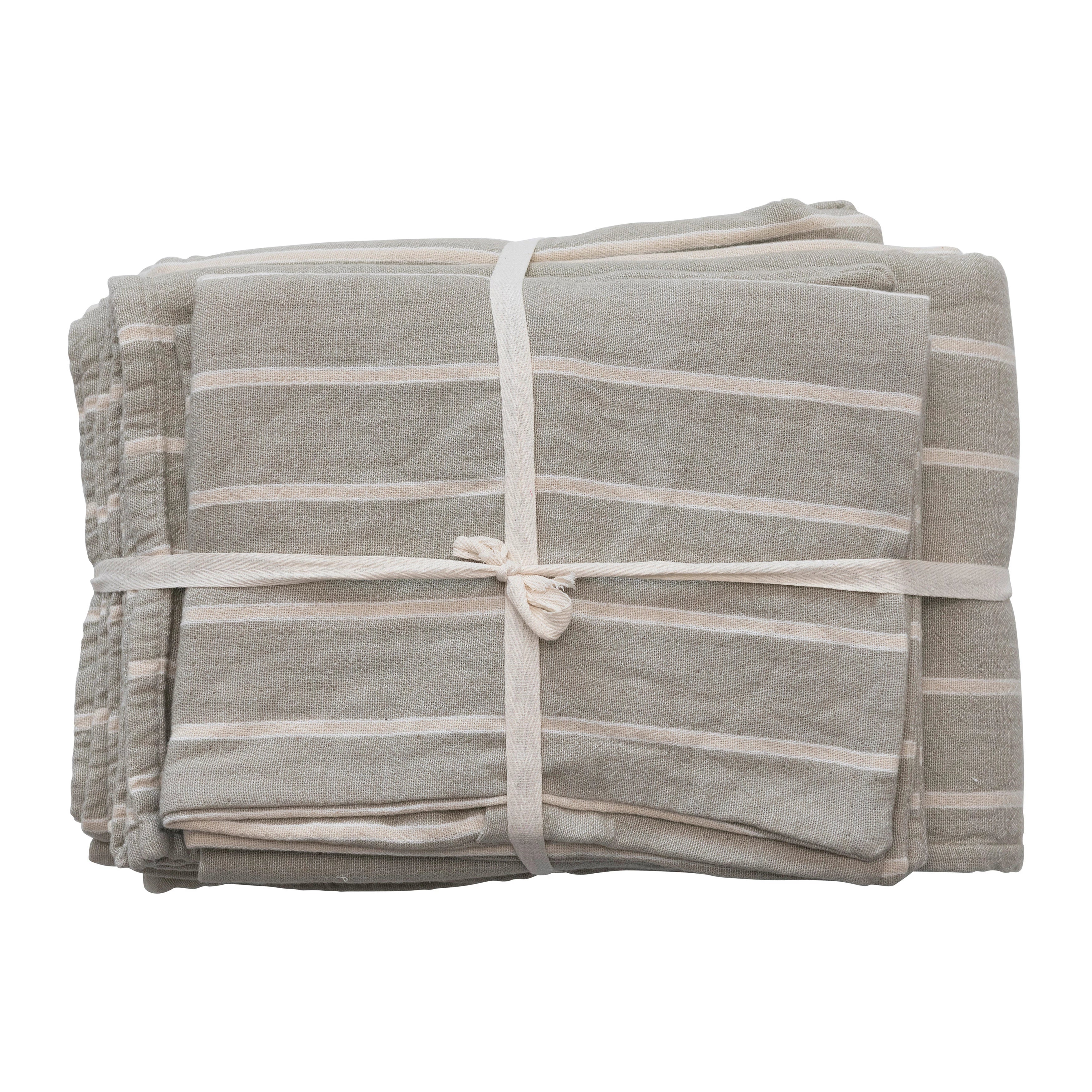 Cream & Grey Striped Queen Coverlet with Shams