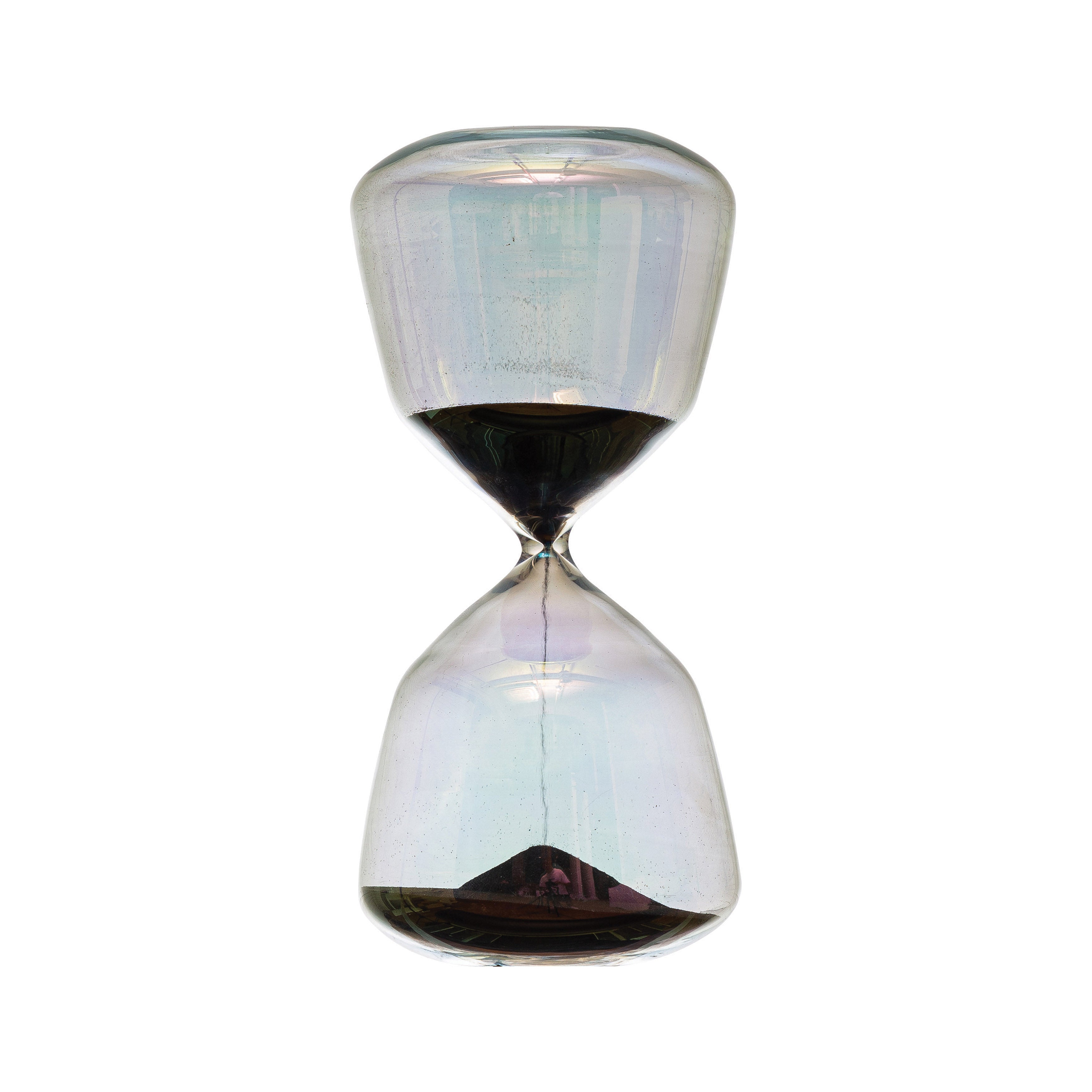 Iridescent Hourglass with Black Sand