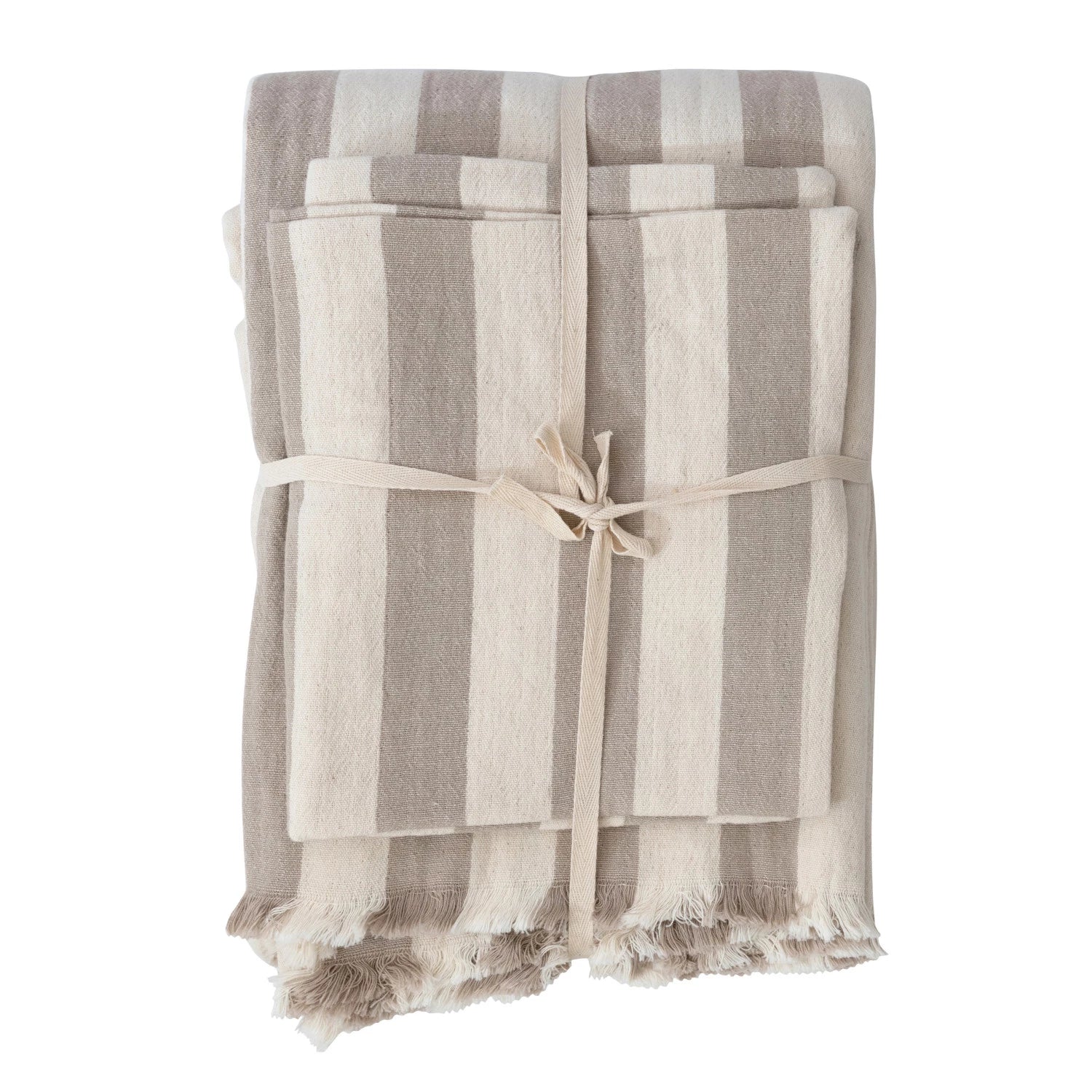 Cream & Tan Striped Queen Coverlet with Shams