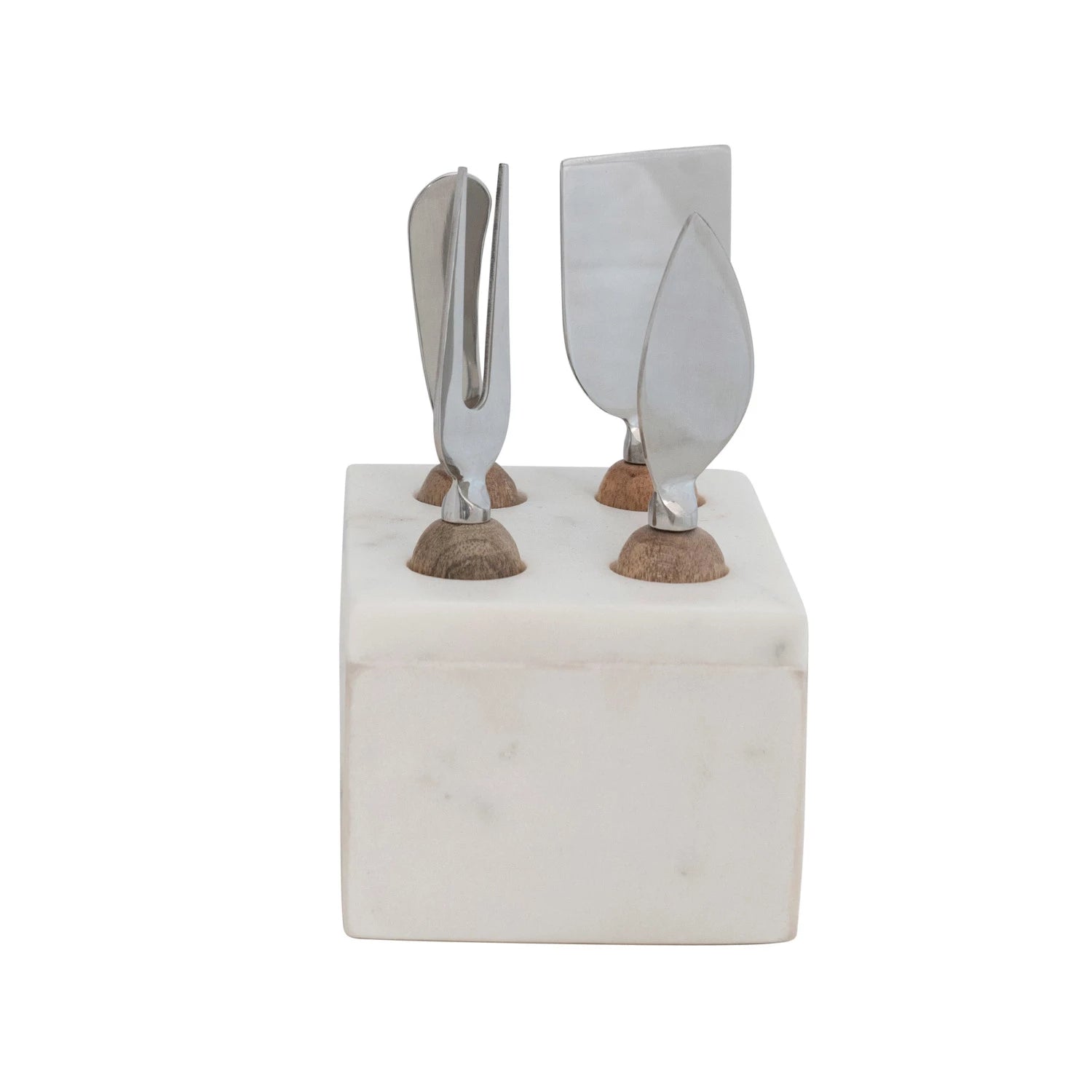 Wood & Steel Cheese Knives with Marble Holder