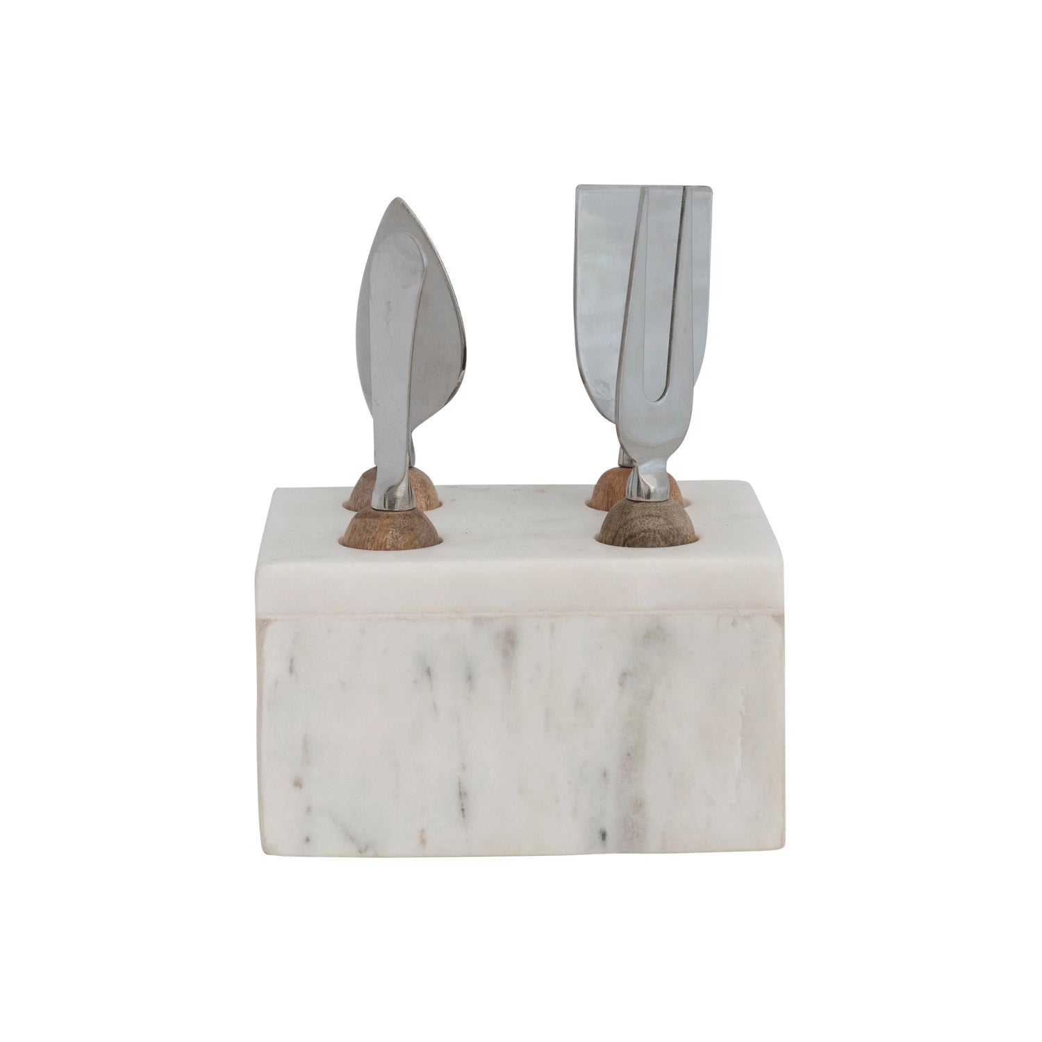 Wood & Steel Cheese Knives with Marble Holder