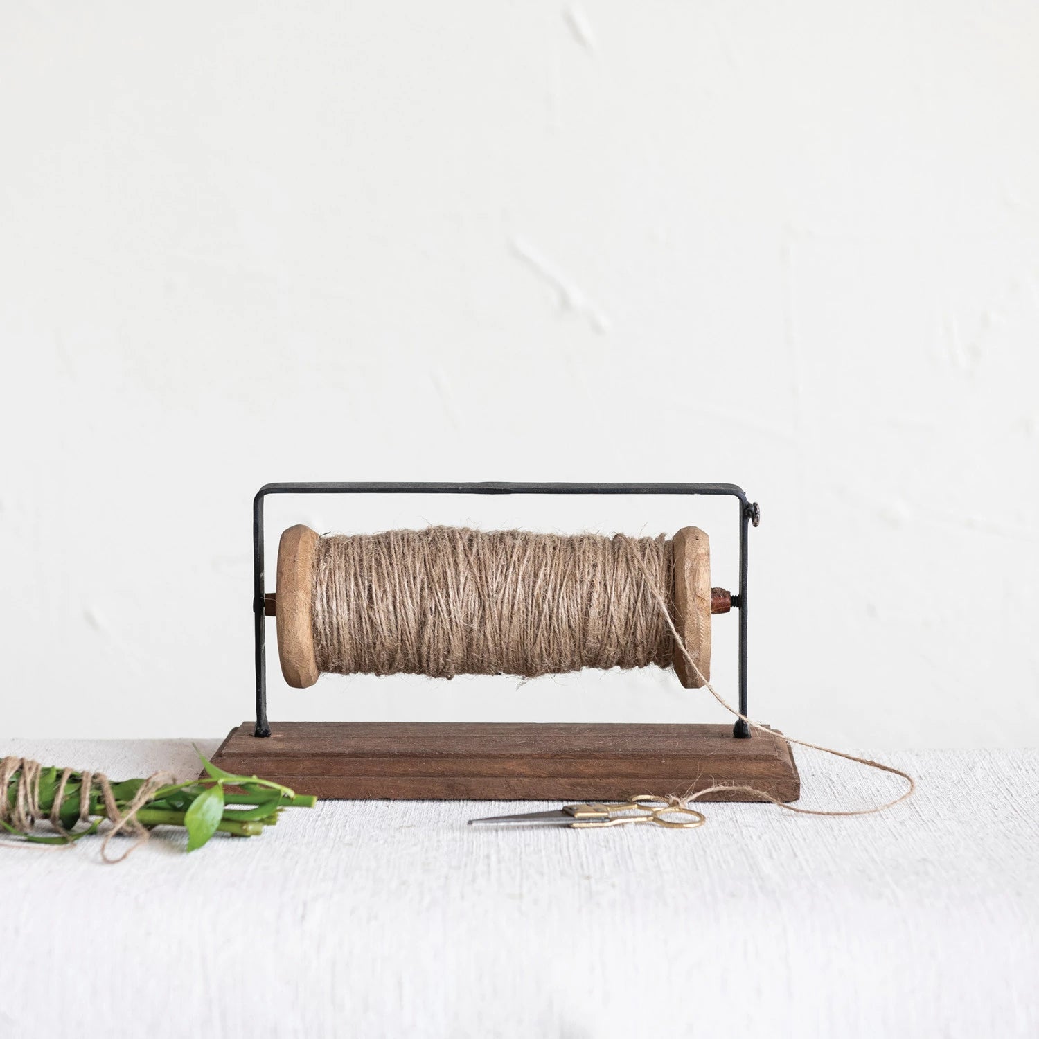 Reclaimed Spool on Stand with Brass Scissors