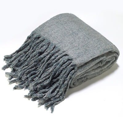 Mineral Blue Fringe Mohair Throw